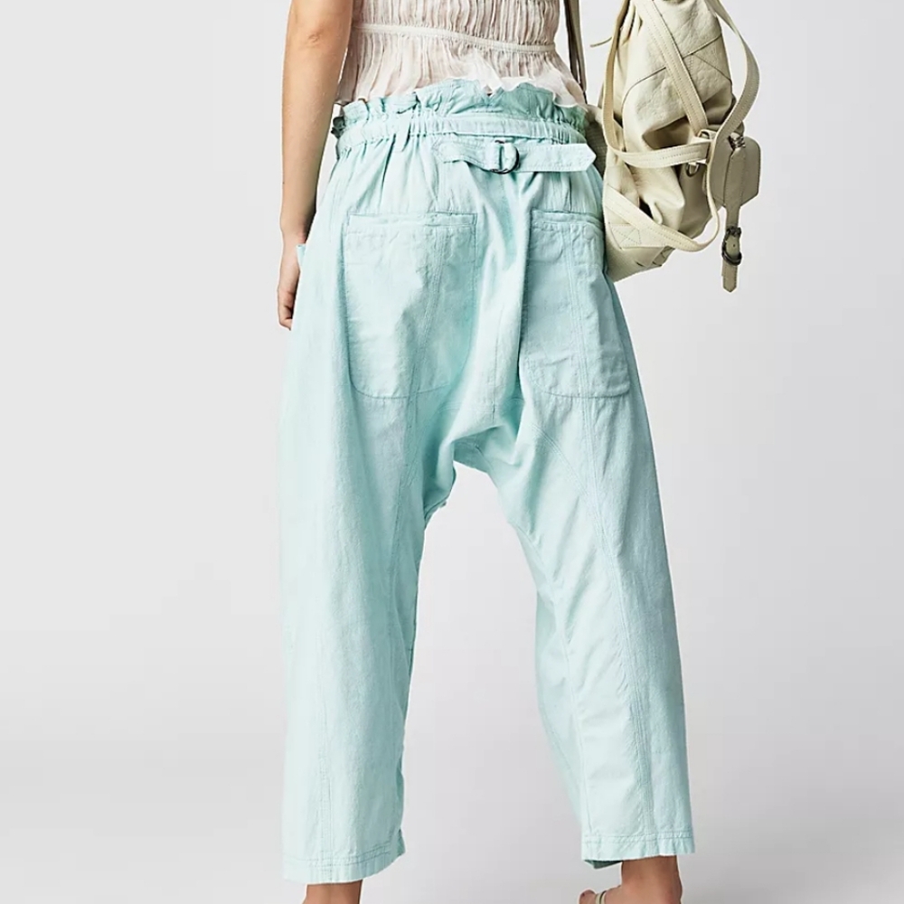 Free People  NWT Runyon Oversized Solid Harem Pants Paperbag Waist Cool Air Blue - Picture 4 of 11